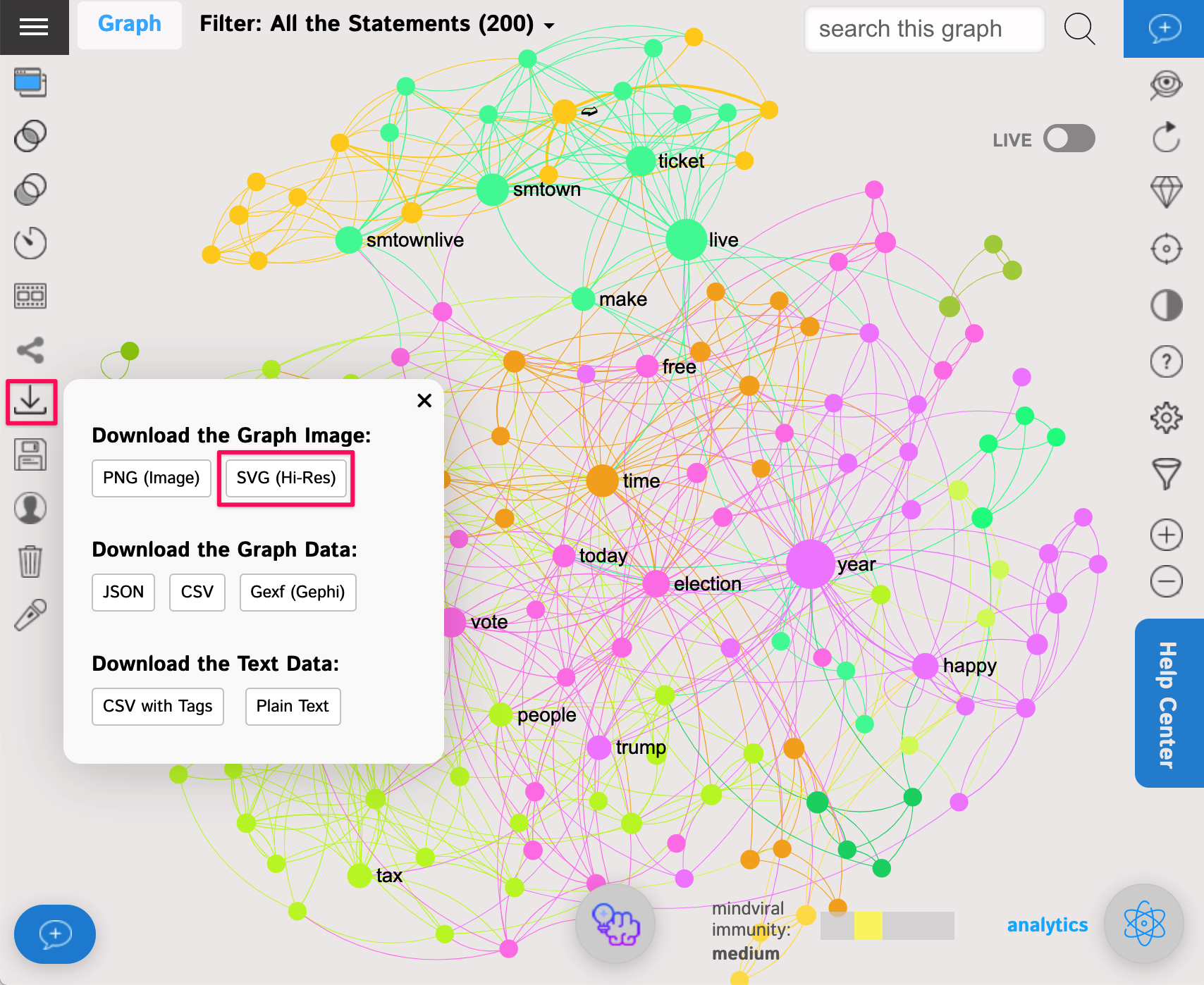 Export your Graphs, Text Data and Analytics Results – Nodus Labs